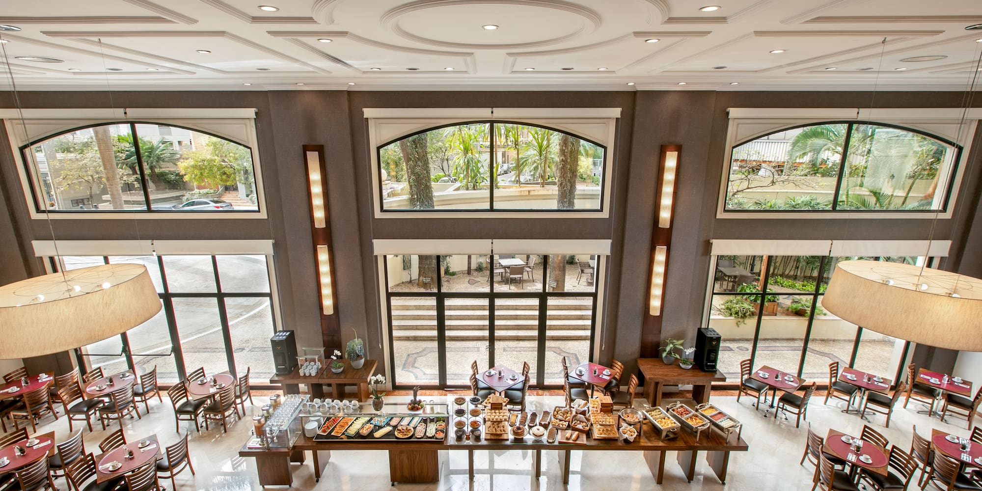 a room with tables and chairs