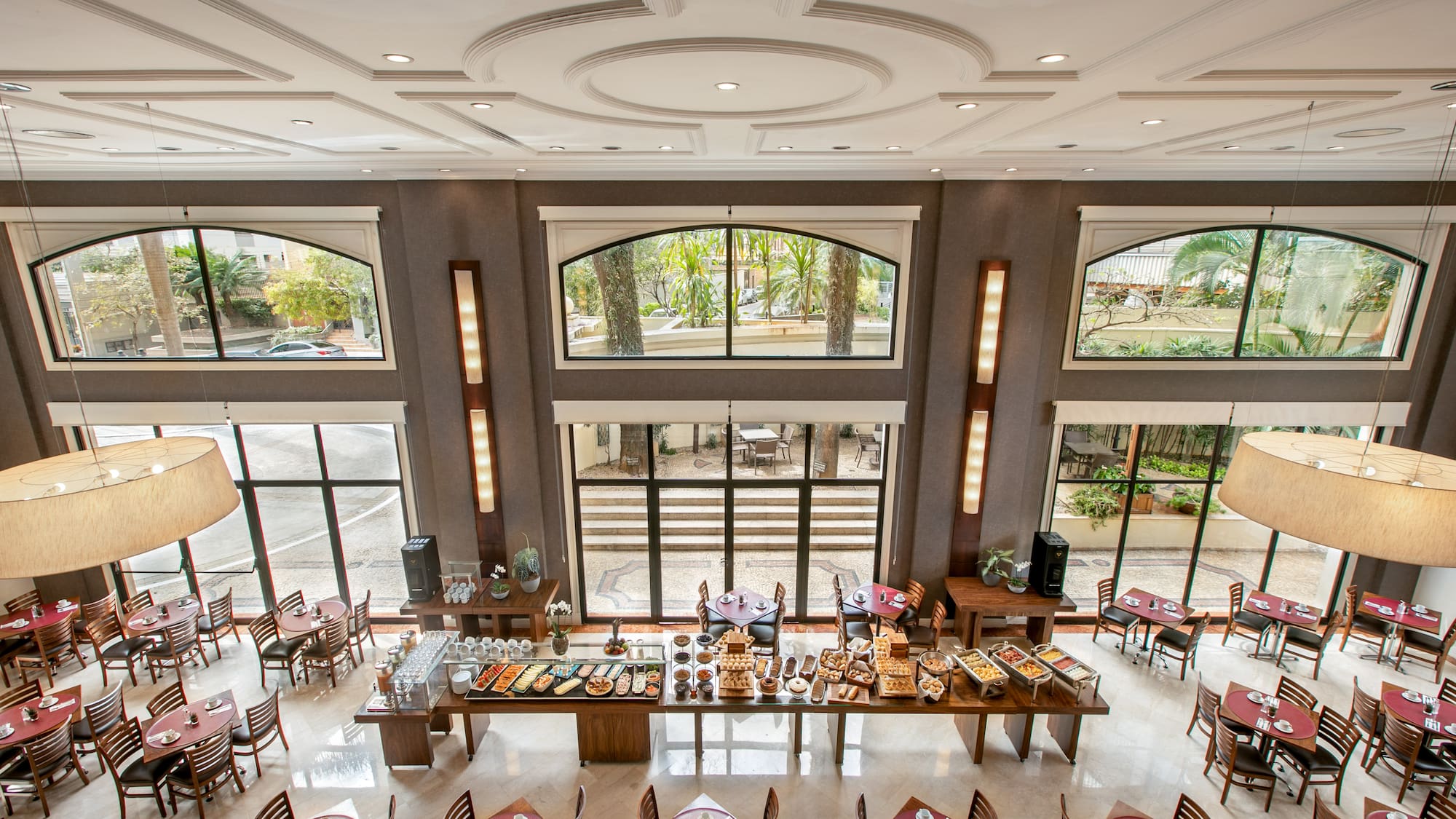 a room with tables and chairs