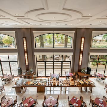 a room with tables and chairs