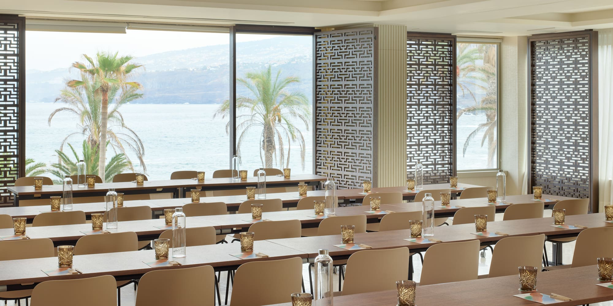 a room with tables and chairs