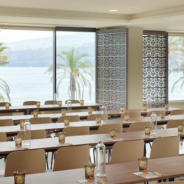 a room with tables and chairs