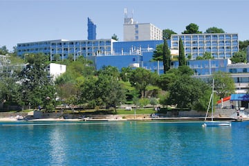 a body of water with buildings and trees