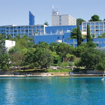 a body of water with buildings and trees