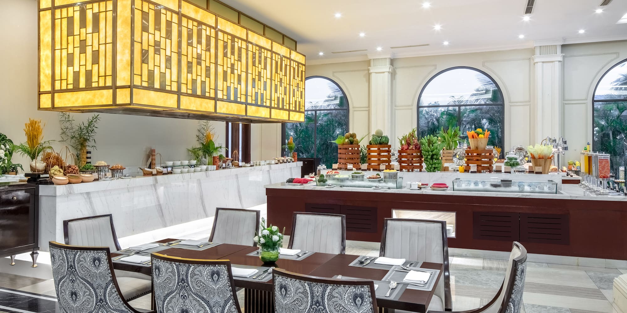 a restaurant with tables and chairs