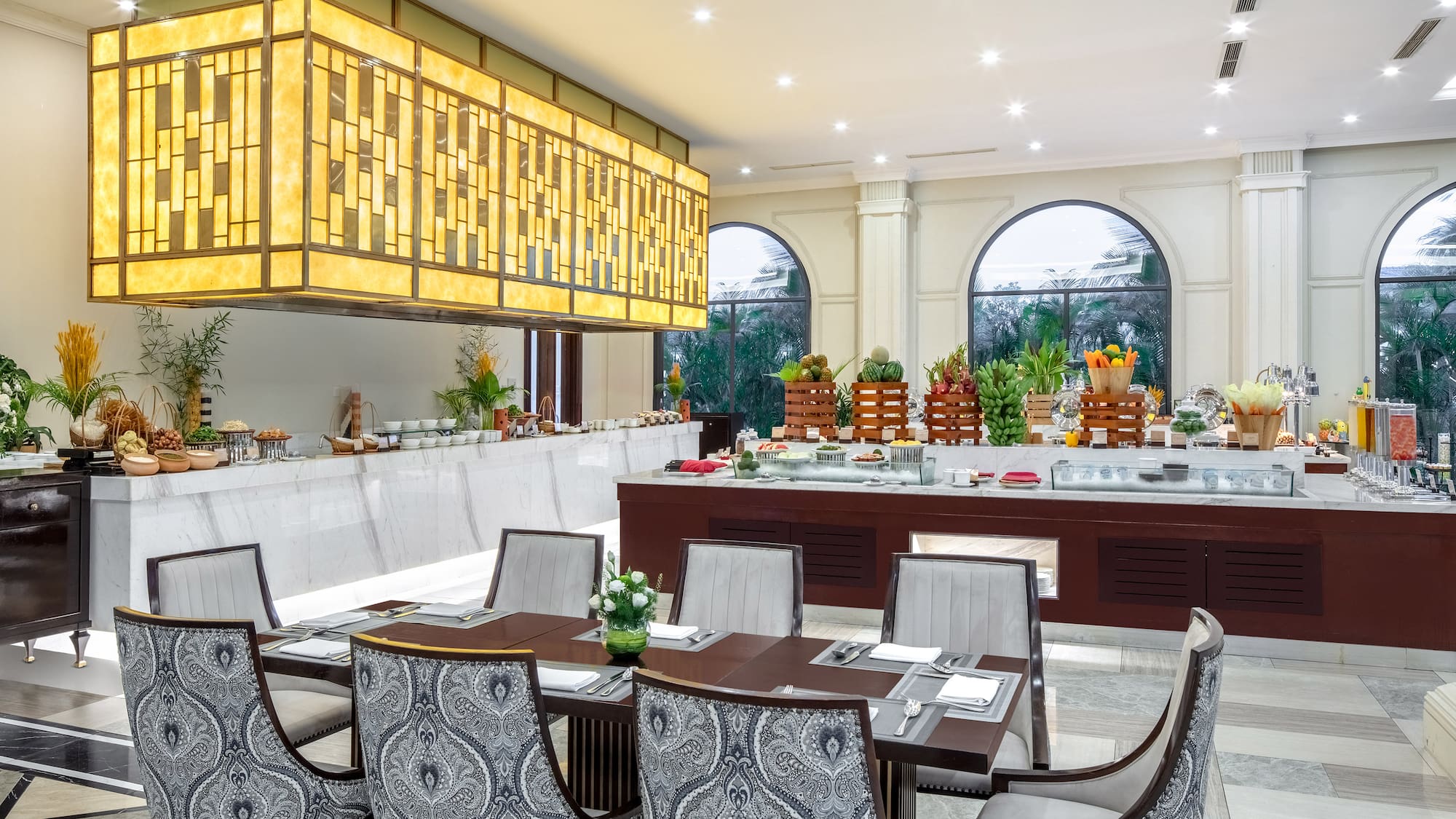 a restaurant with tables and chairs