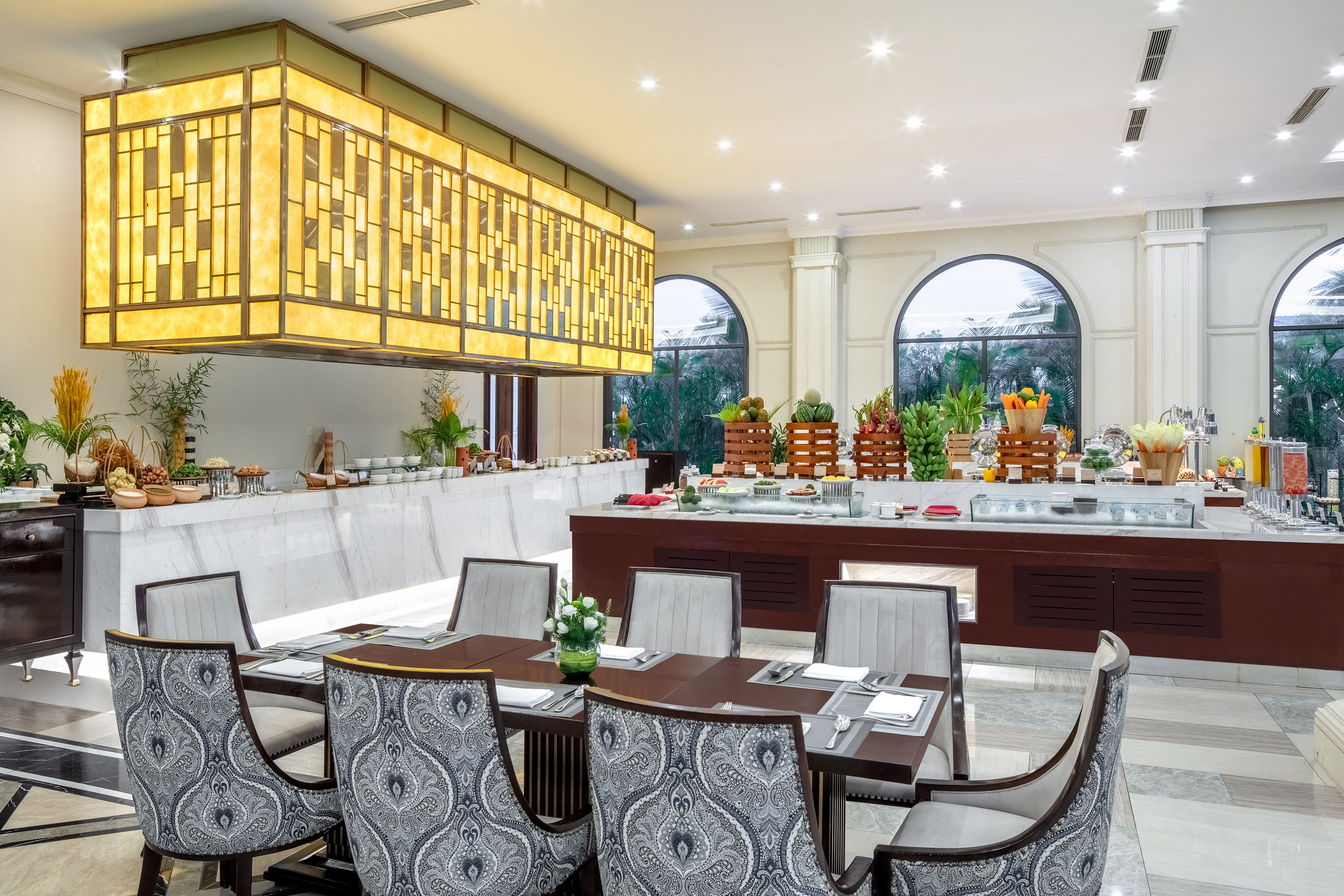 a restaurant with tables and chairs