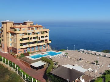 a building next to the water