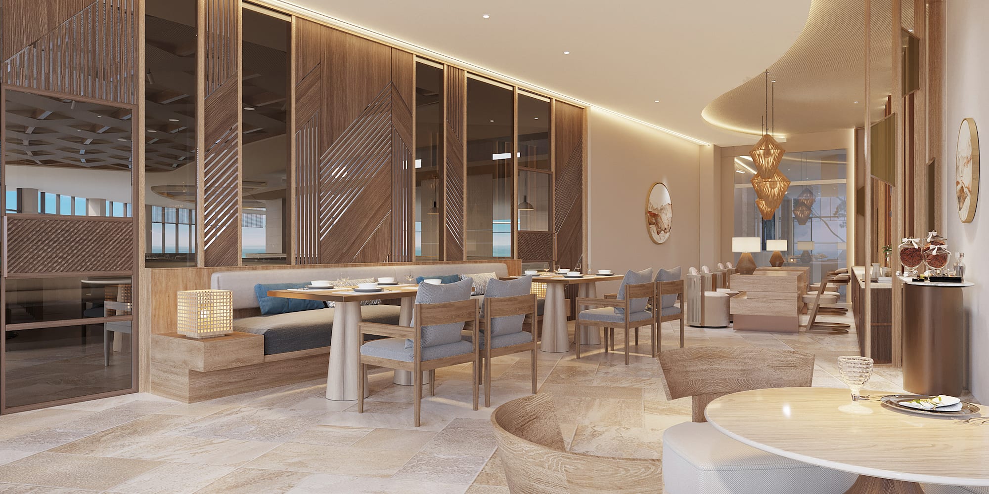 a restaurant with tables and chairs