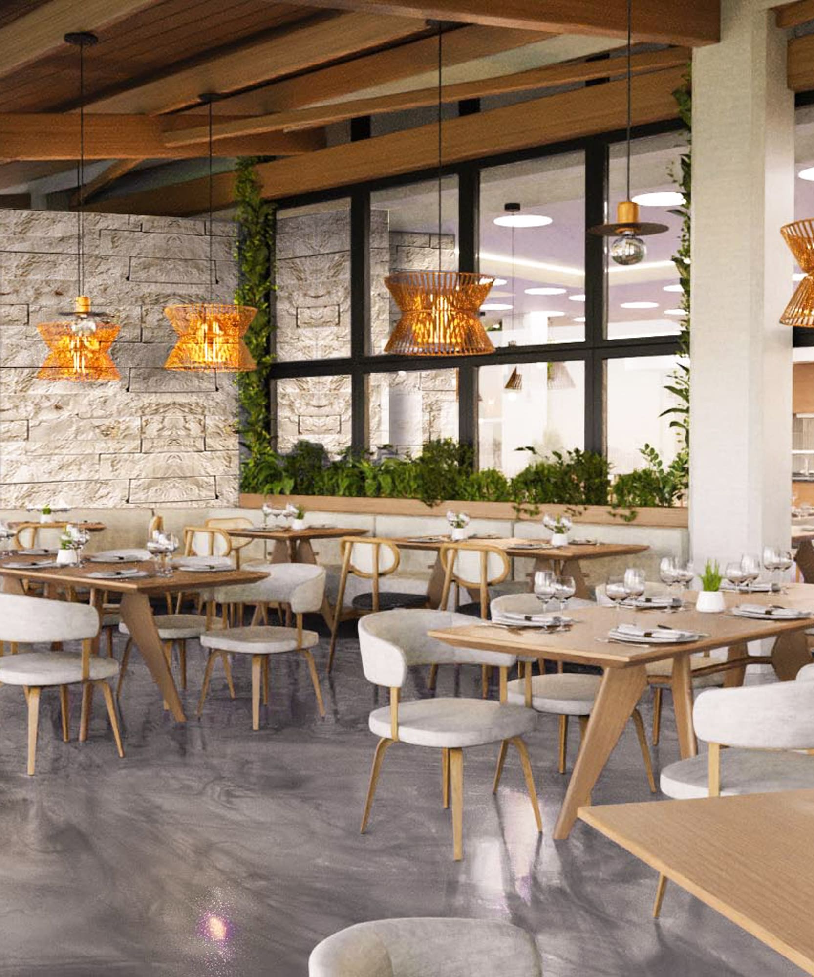 a restaurant with tables and chairs