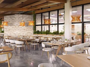 a restaurant with tables and chairs