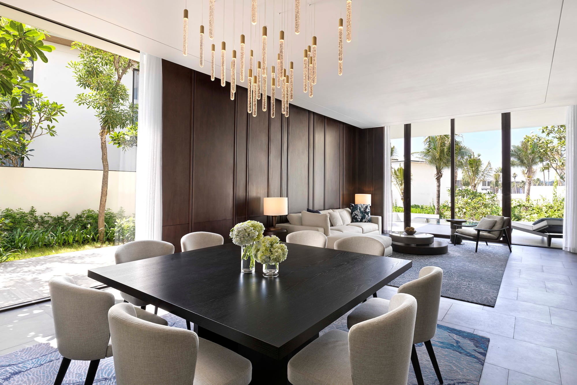 a room with a table and chairs