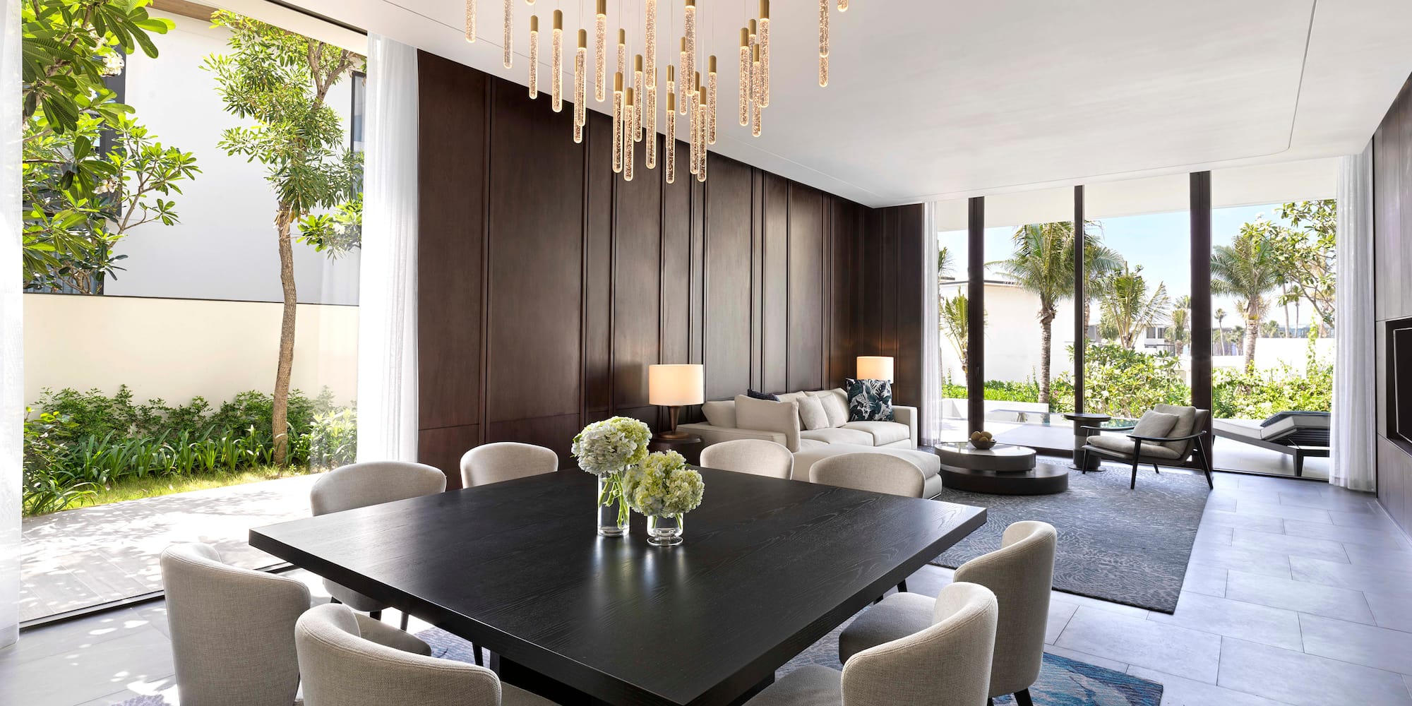 a room with a table and chairs