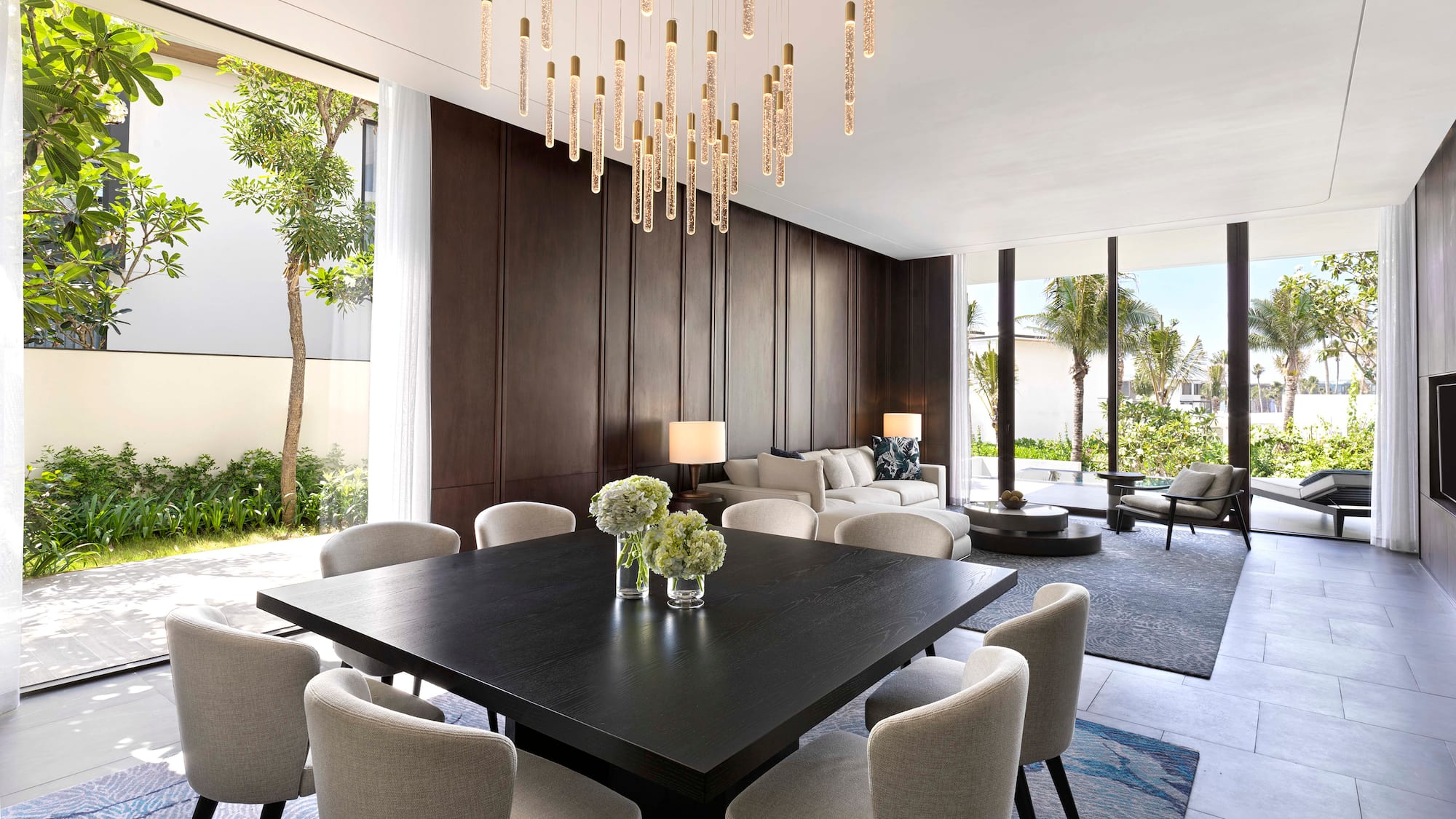 a room with a table and chairs