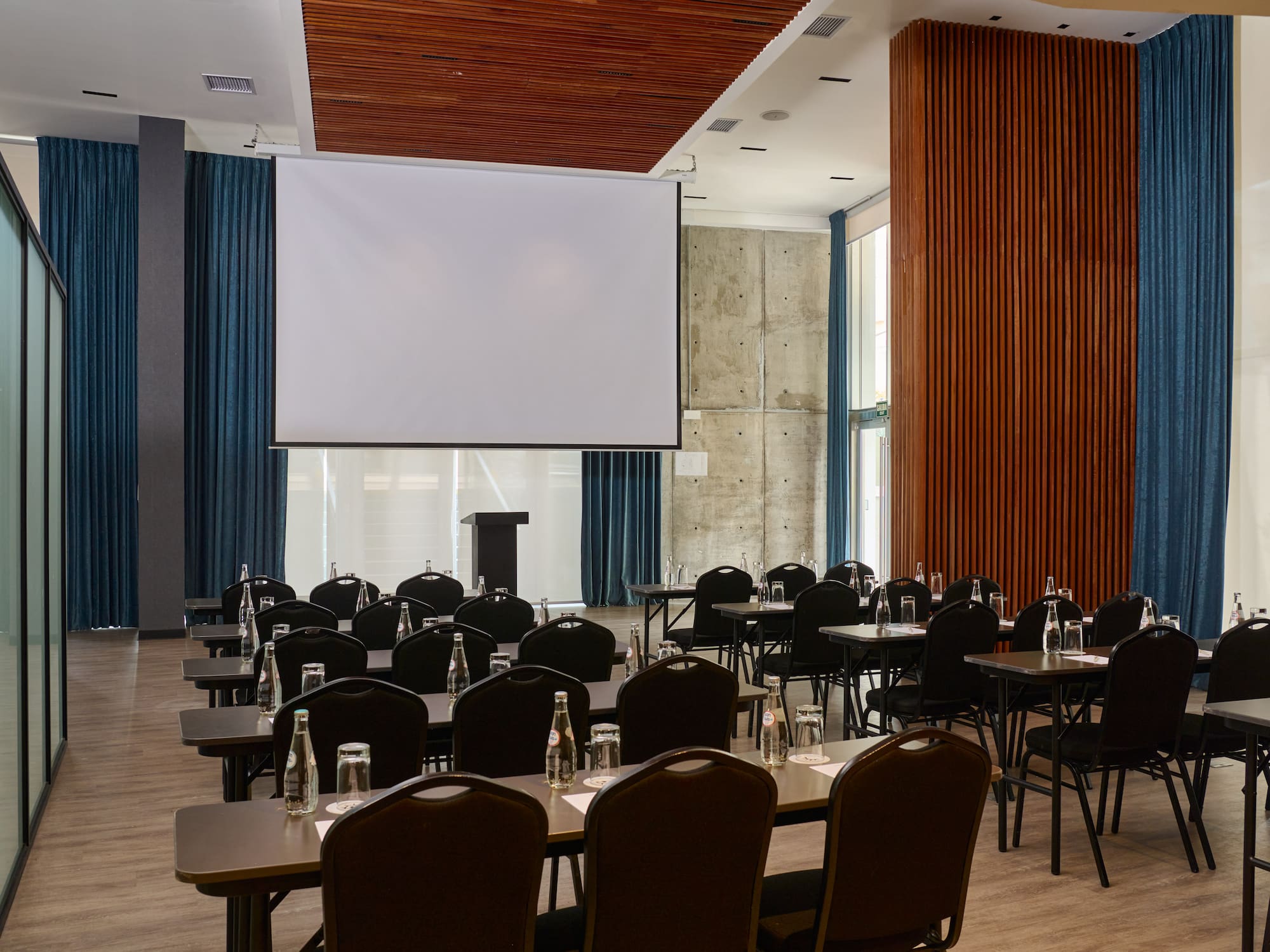 a room with tables and chairs