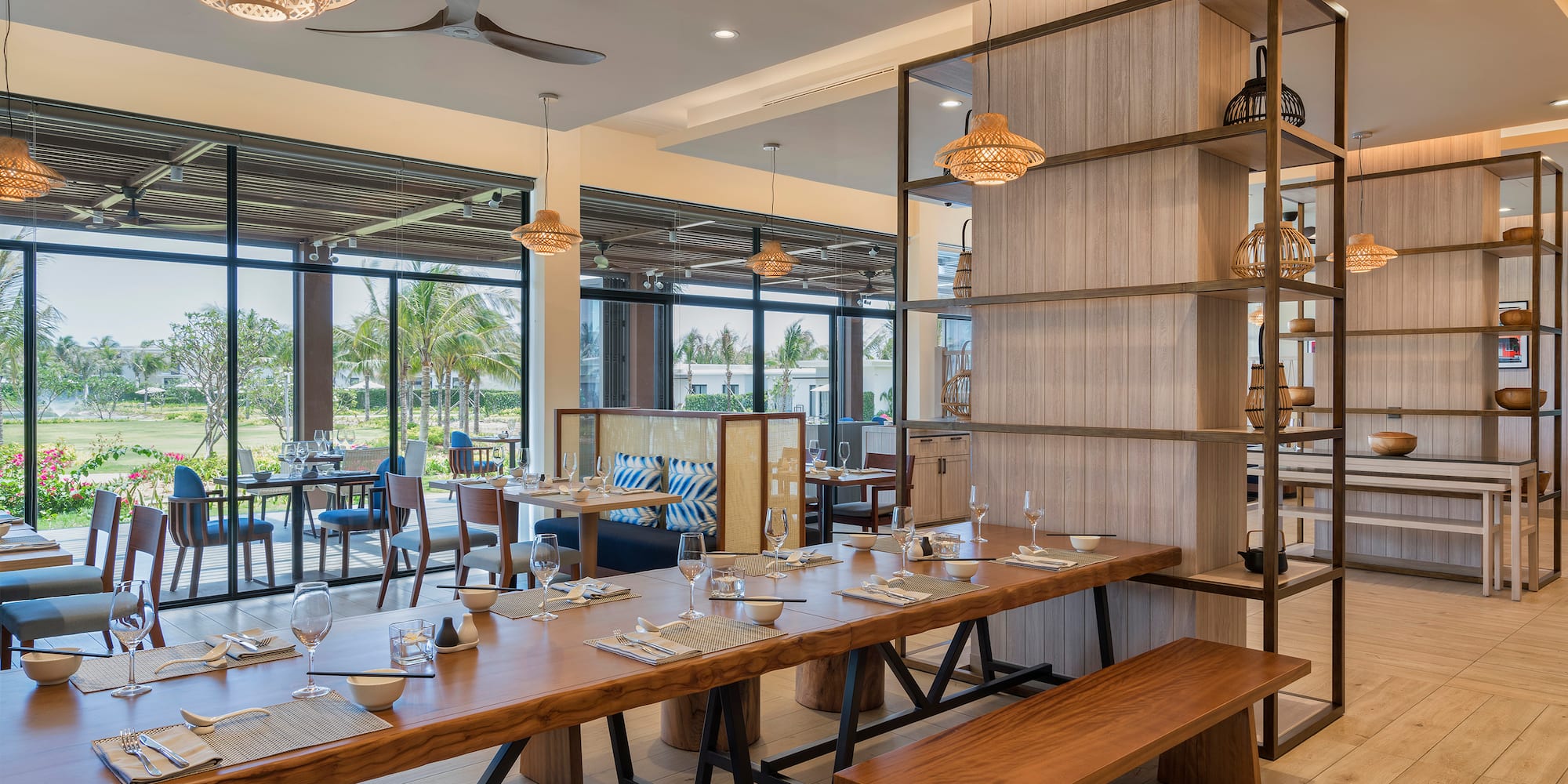 a restaurant with tables and chairs