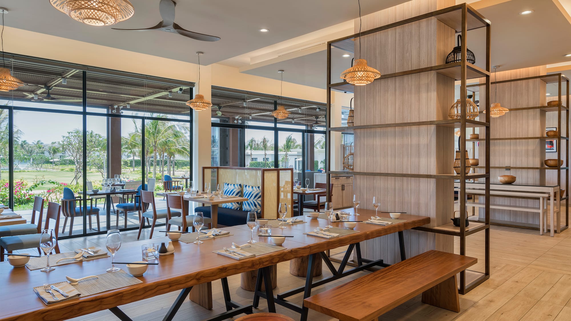 a restaurant with tables and chairs