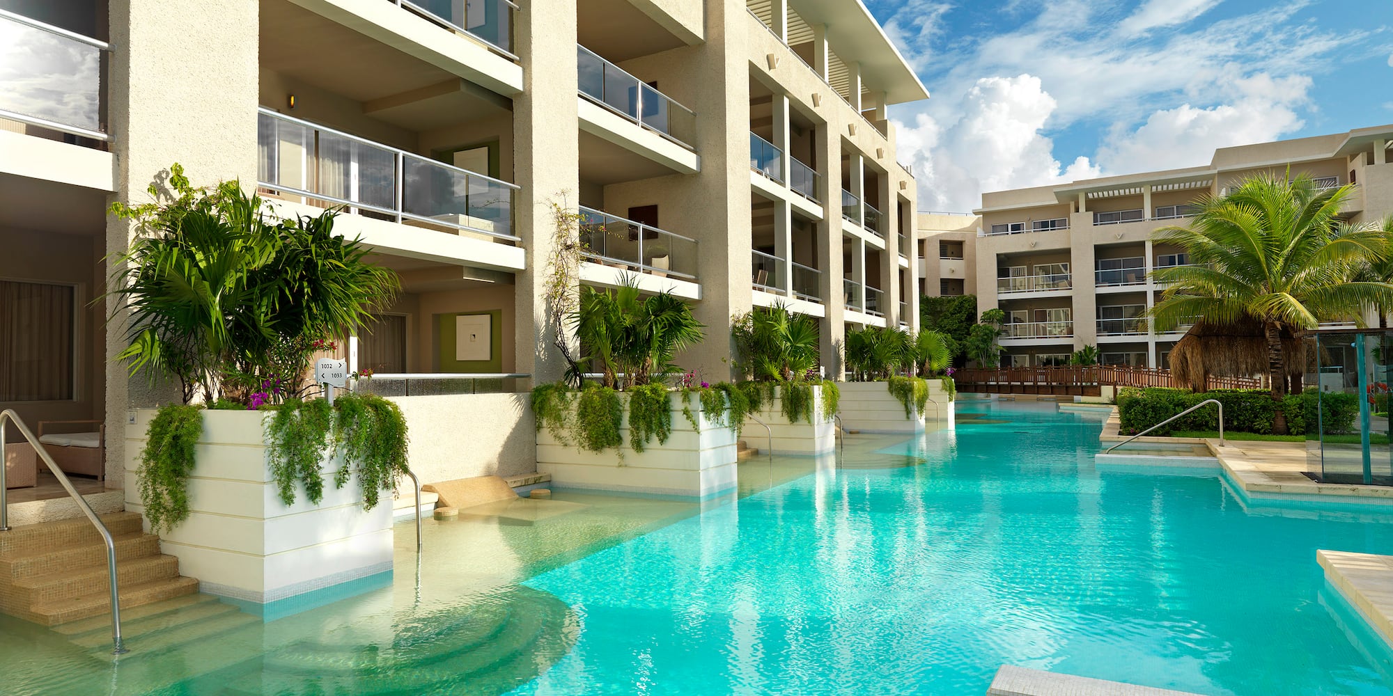a pool with plants in it