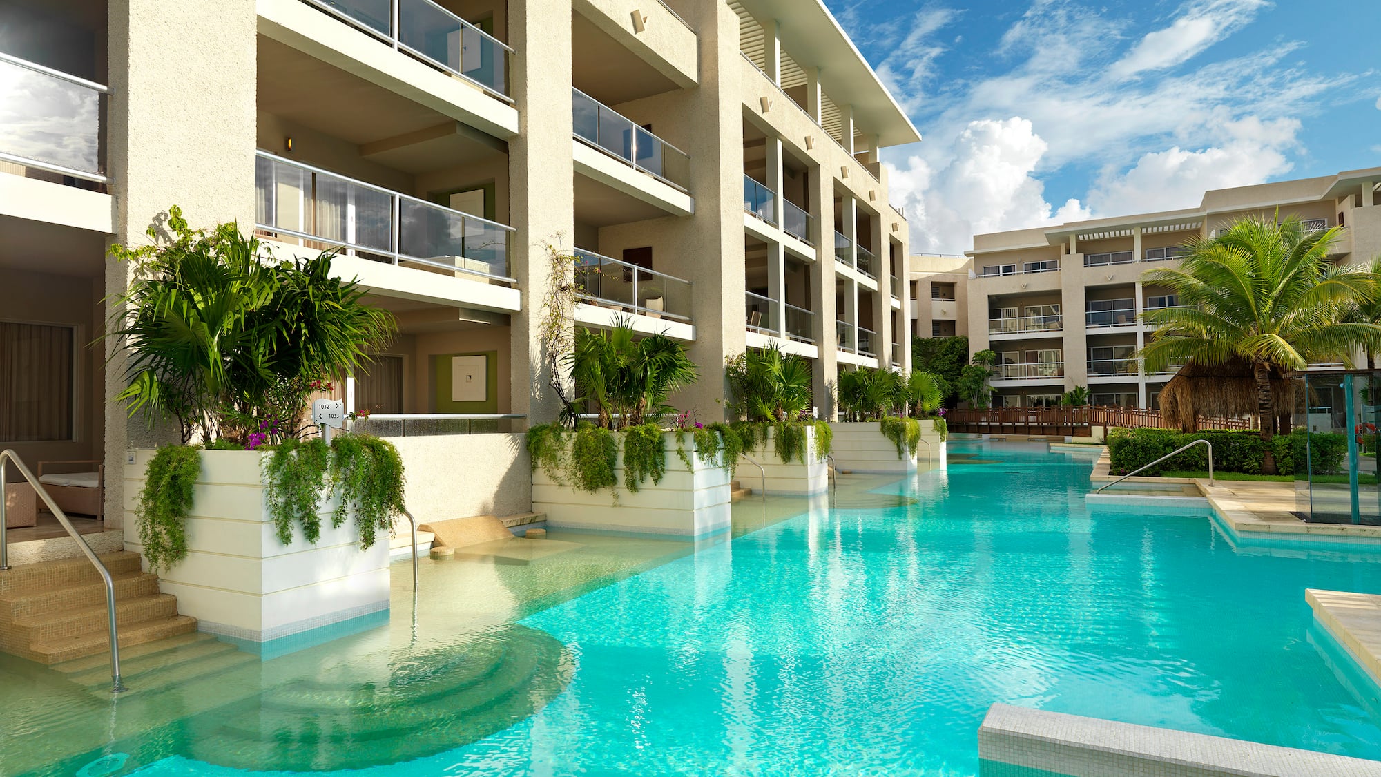 a pool with plants in it