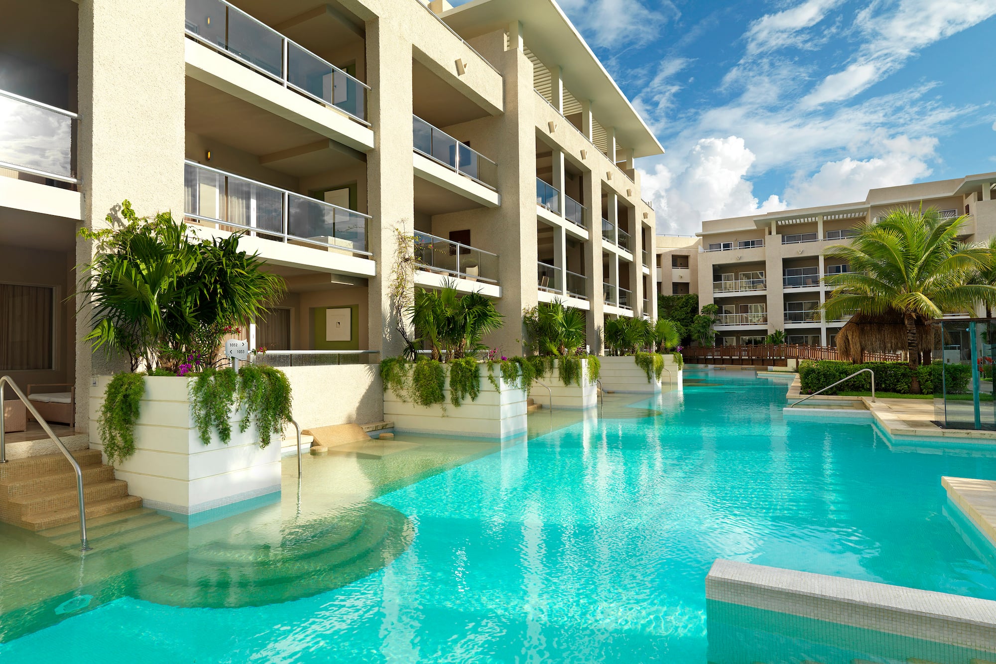 a pool with plants in it