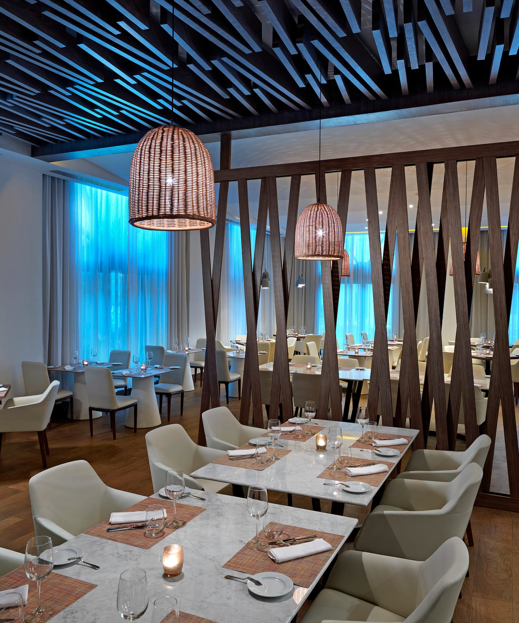 a room with tables and chairs