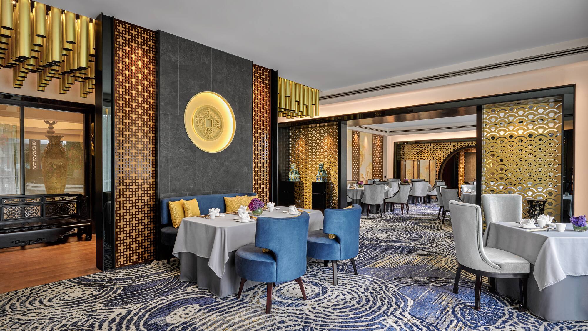 a room with tables and chairs