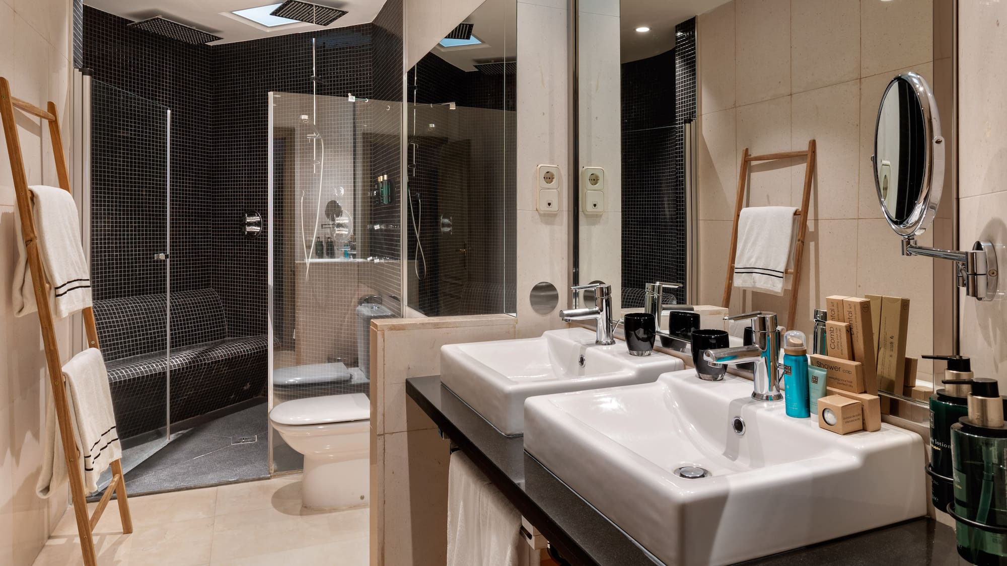 a bathroom with a shower and sink