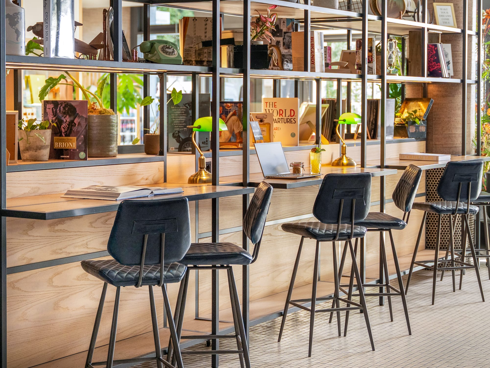 a room with a table and chairs