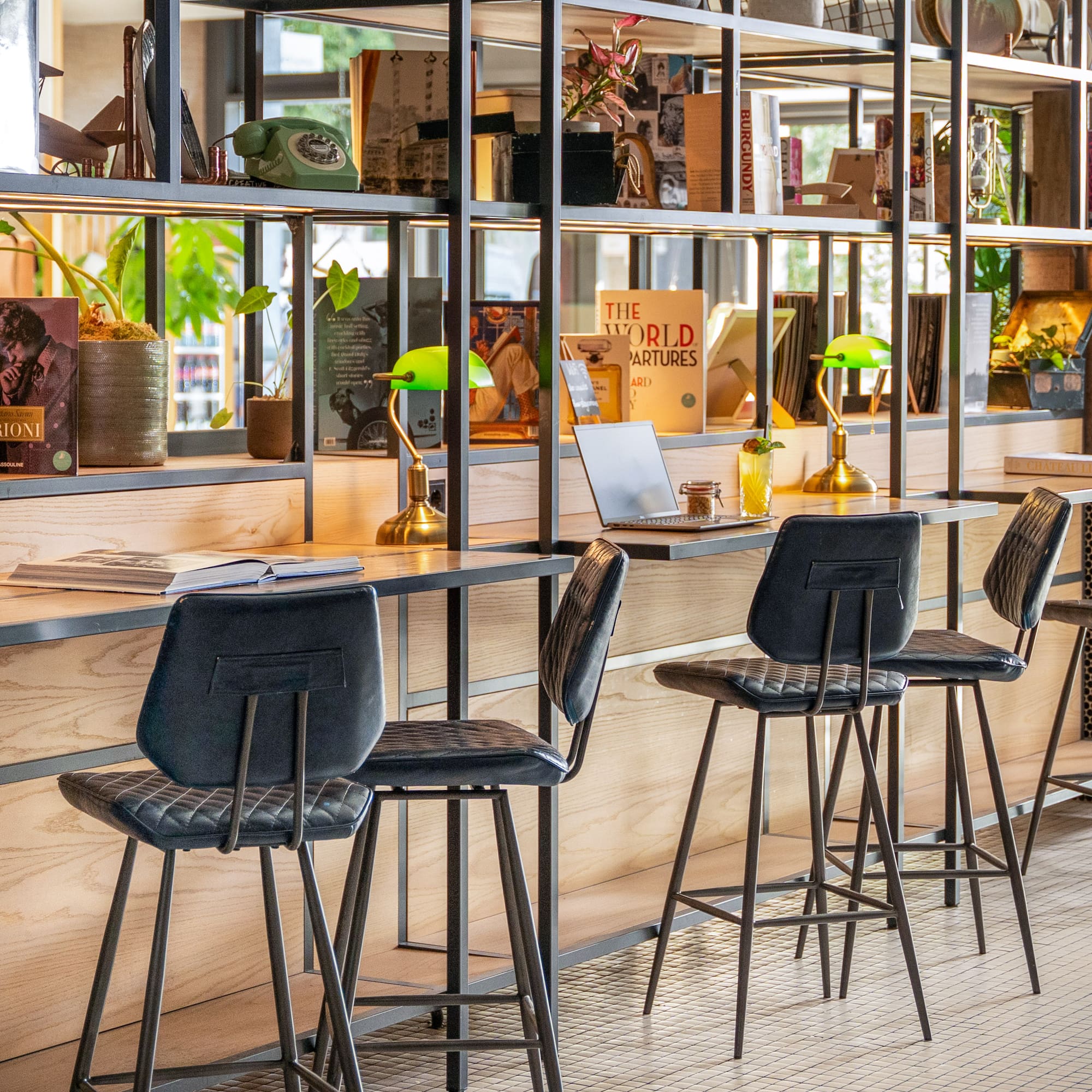 a room with a table and chairs