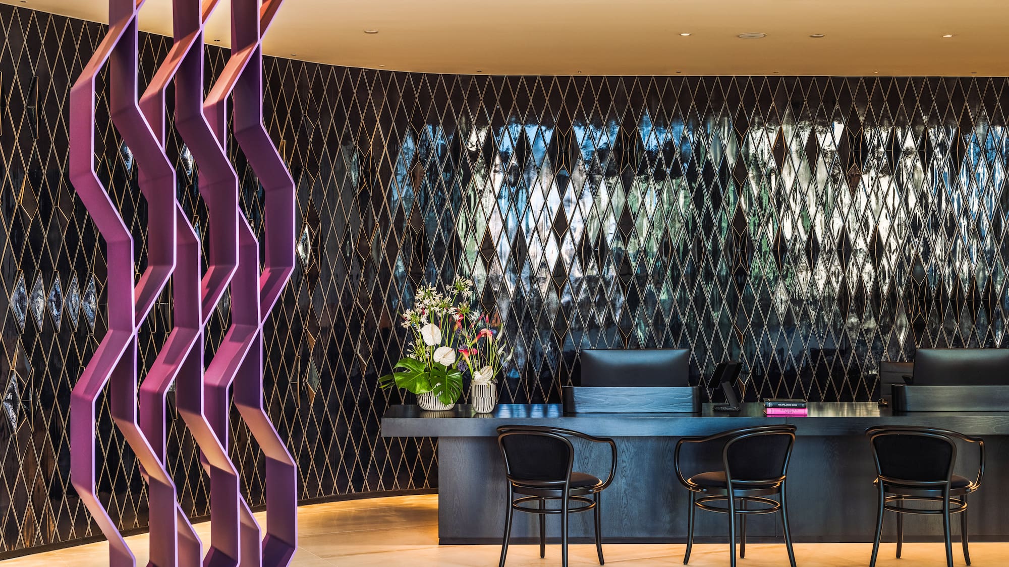 a room with a table and chairs