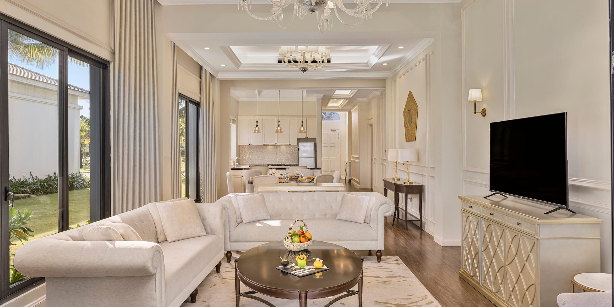 a living room with a couch and a tv