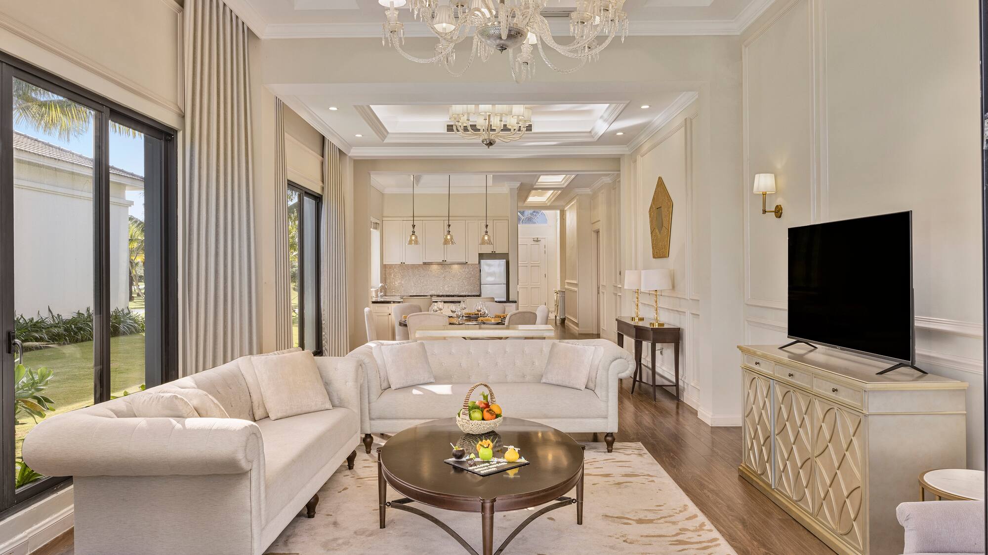 a living room with a couch and a tv