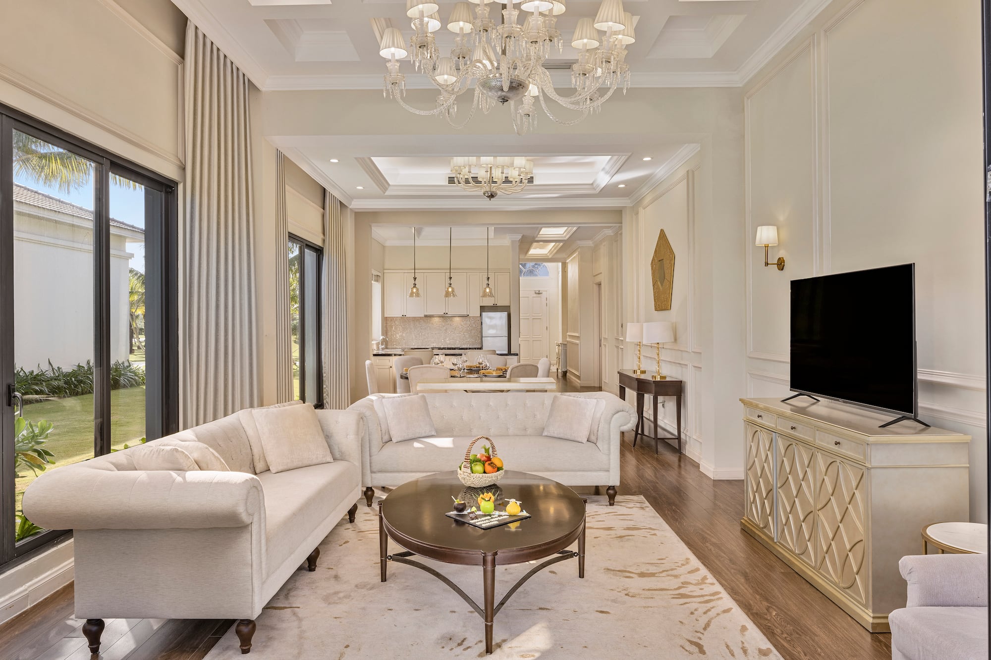 a living room with a couch and a tv