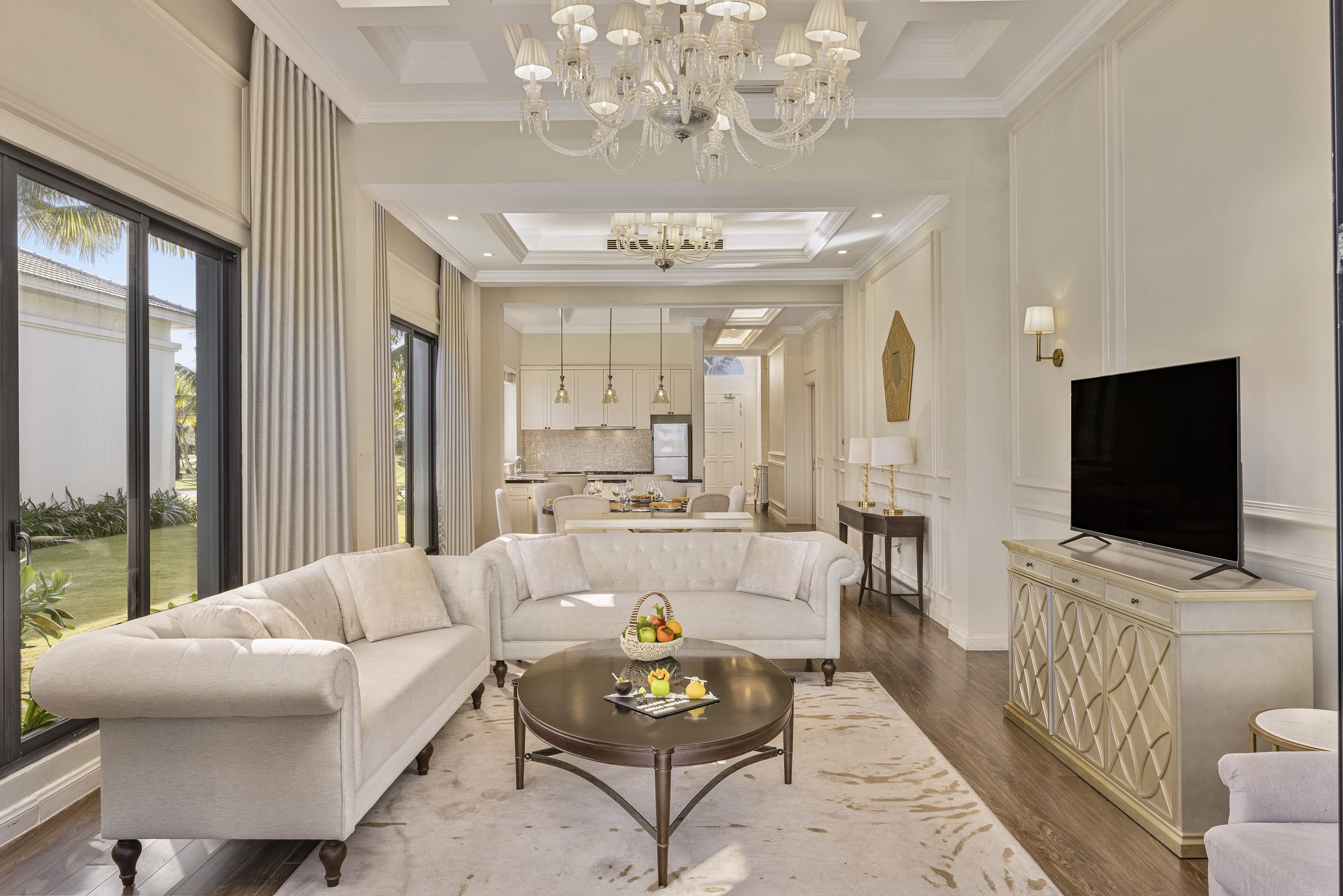 a living room with a couch and a tv