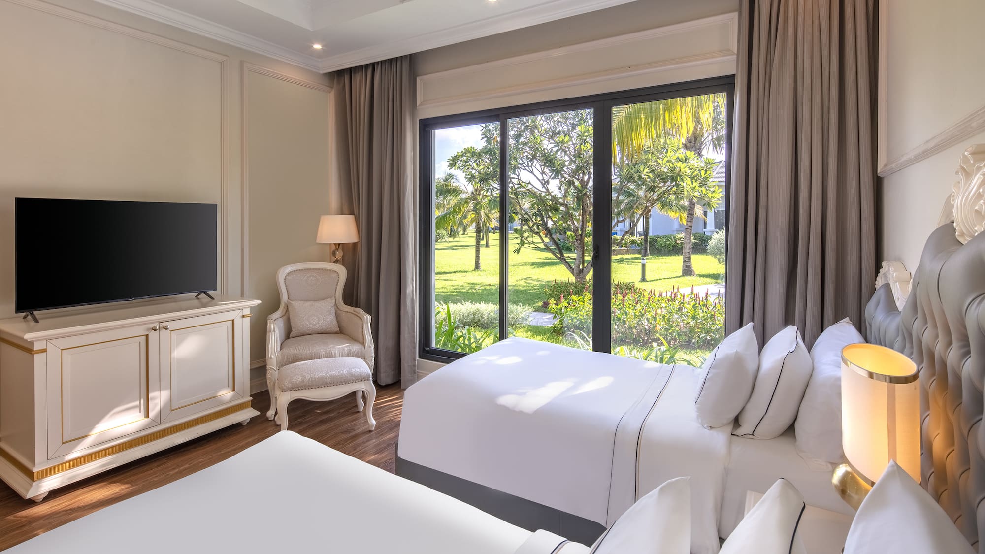 a room with a television and a bed