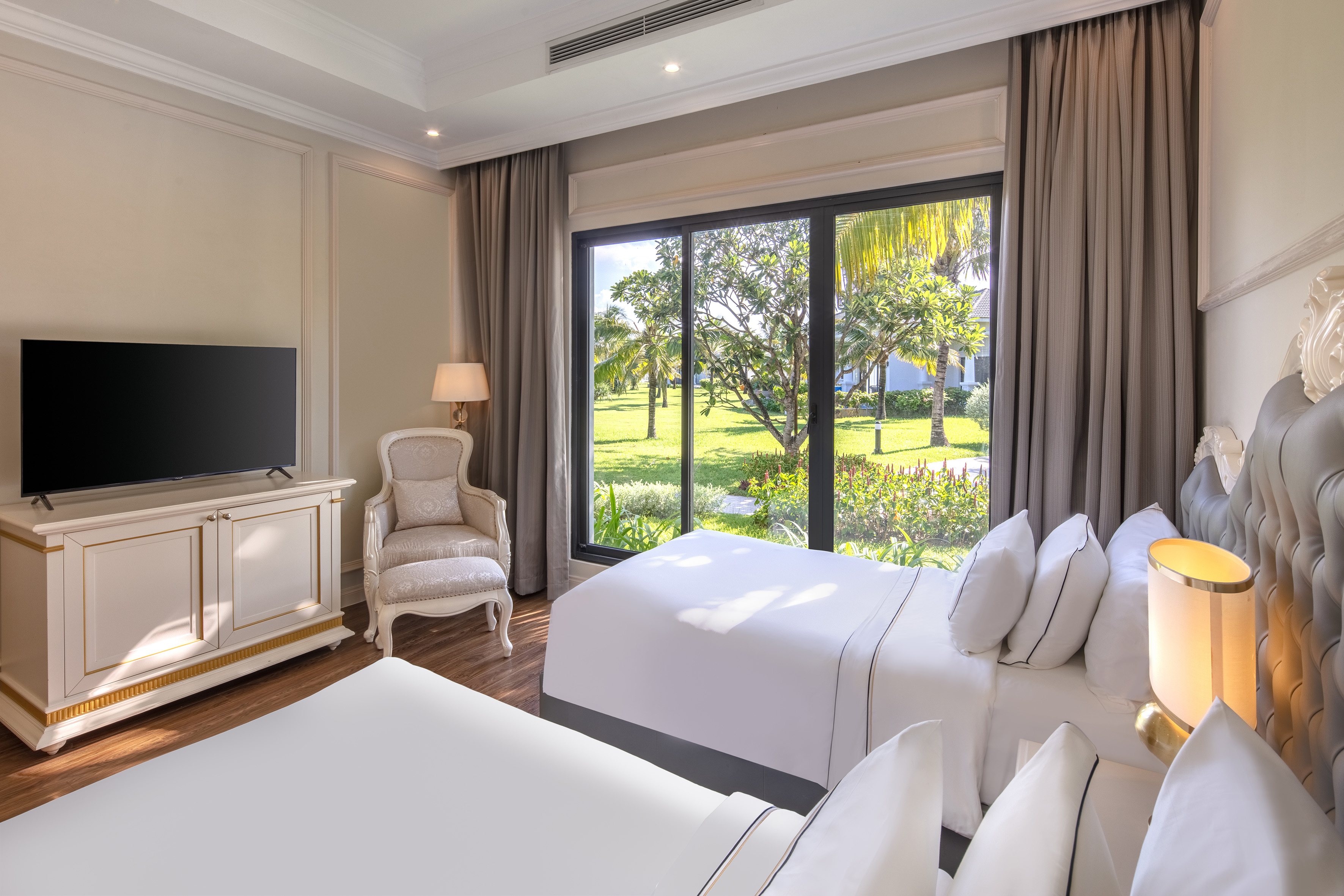a room with a television and a bed