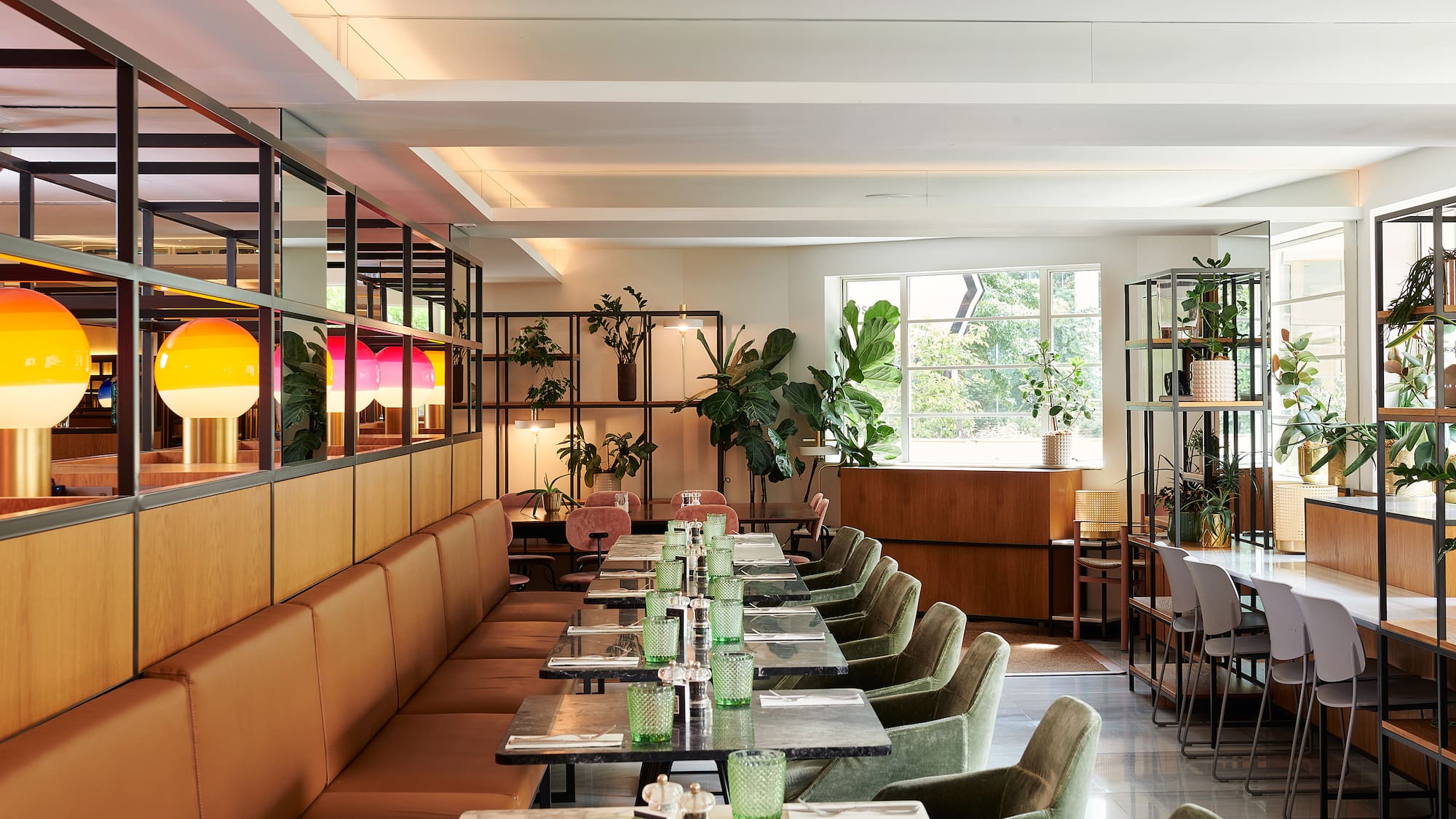 a restaurant with tables and chairs