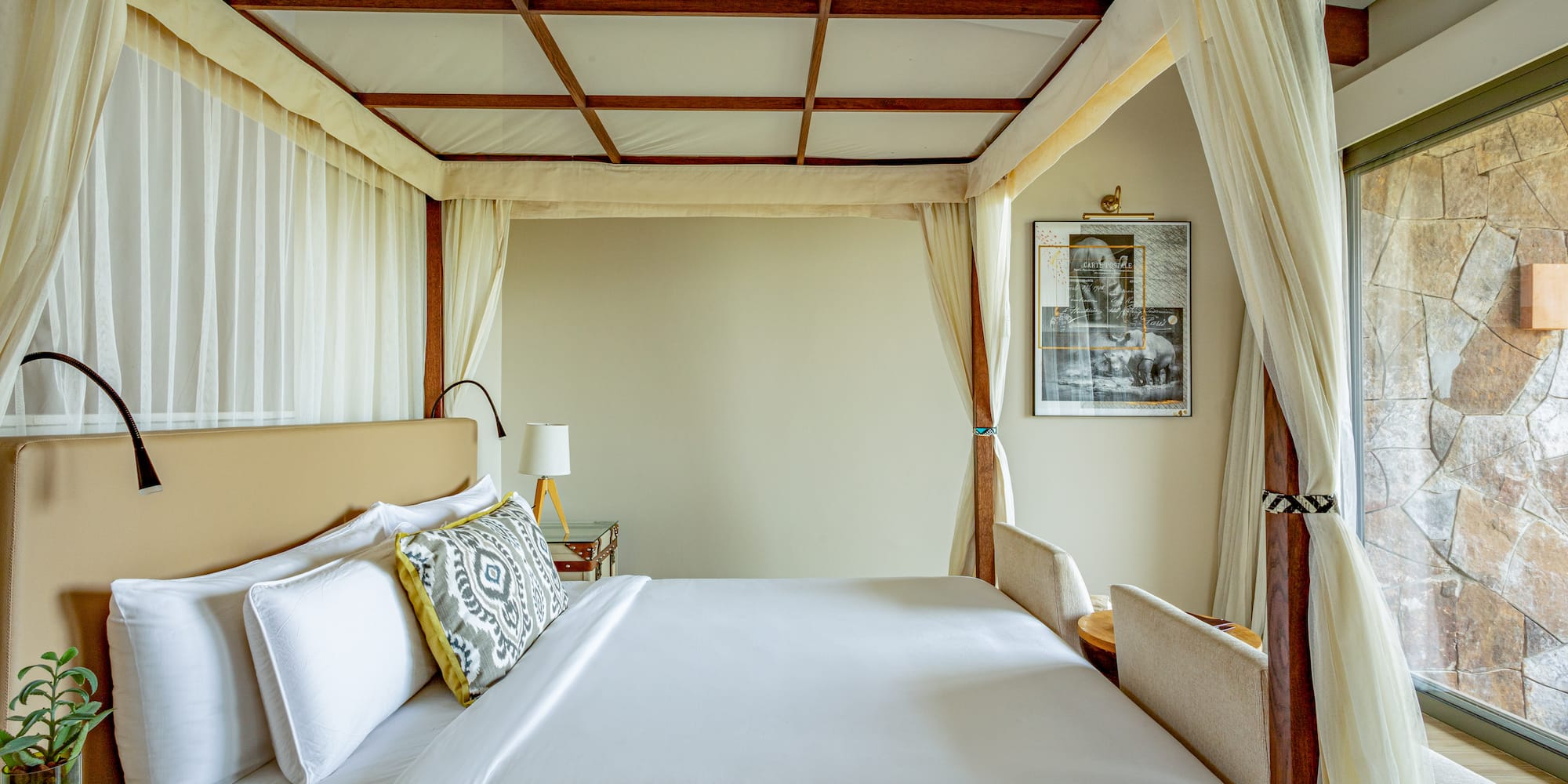 a bed with a canopy over it