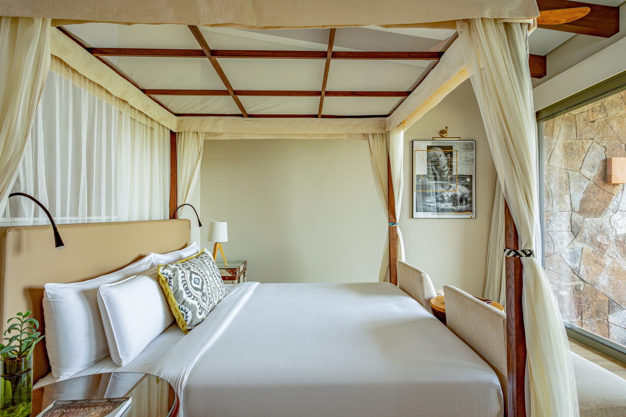 a bed with a canopy over it