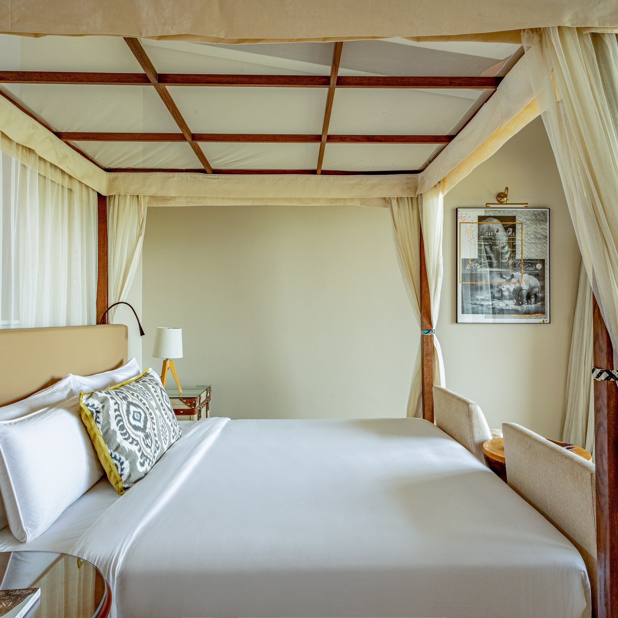 a bed with a canopy over it