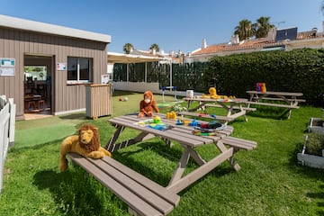 a picnic table with toys and toys on it