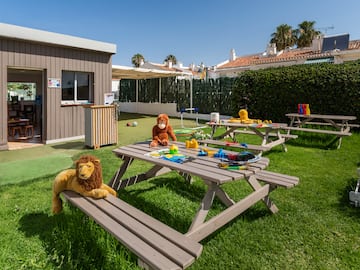 a picnic table with toys and toys on it