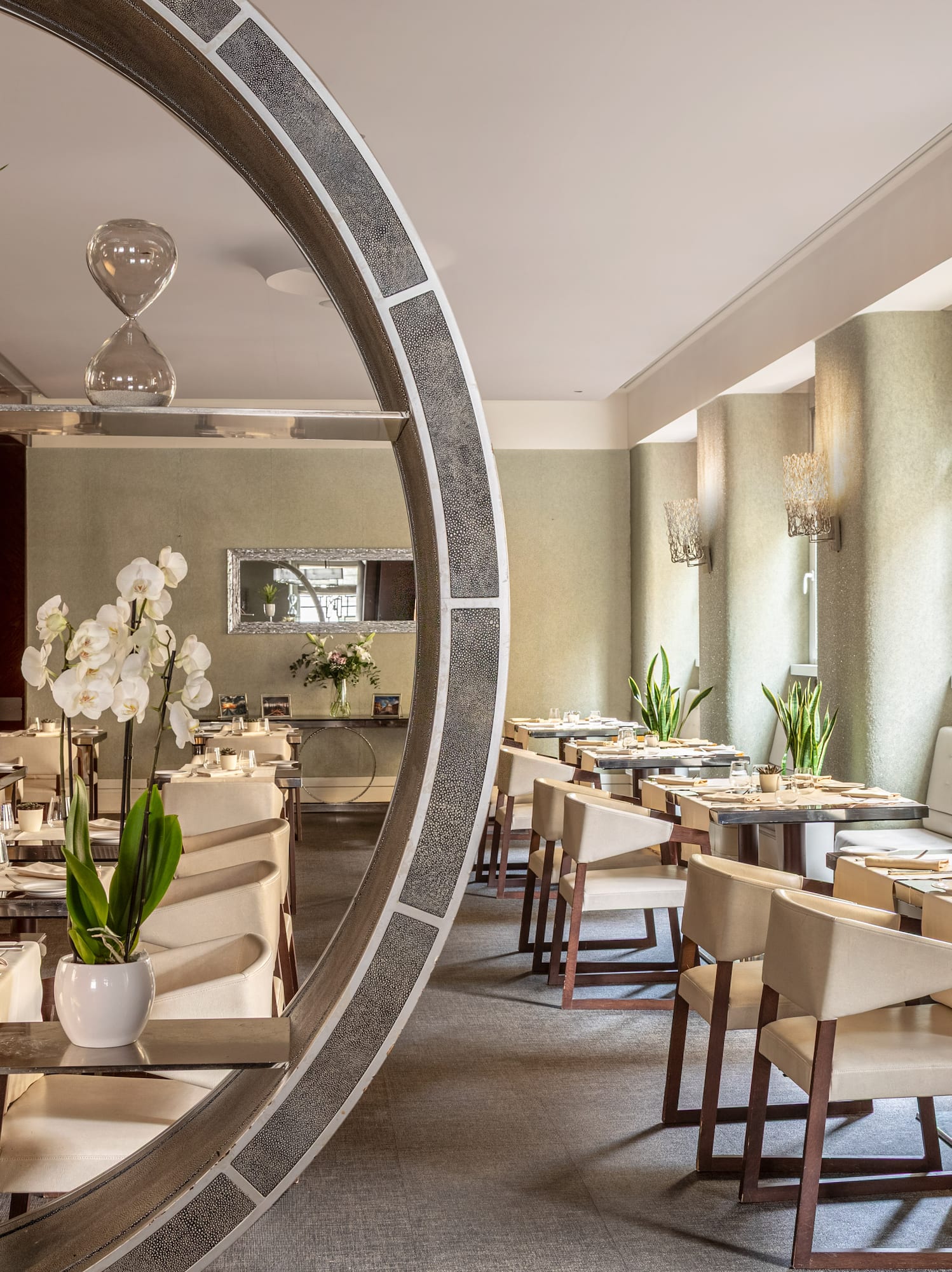 a room with tables and chairs