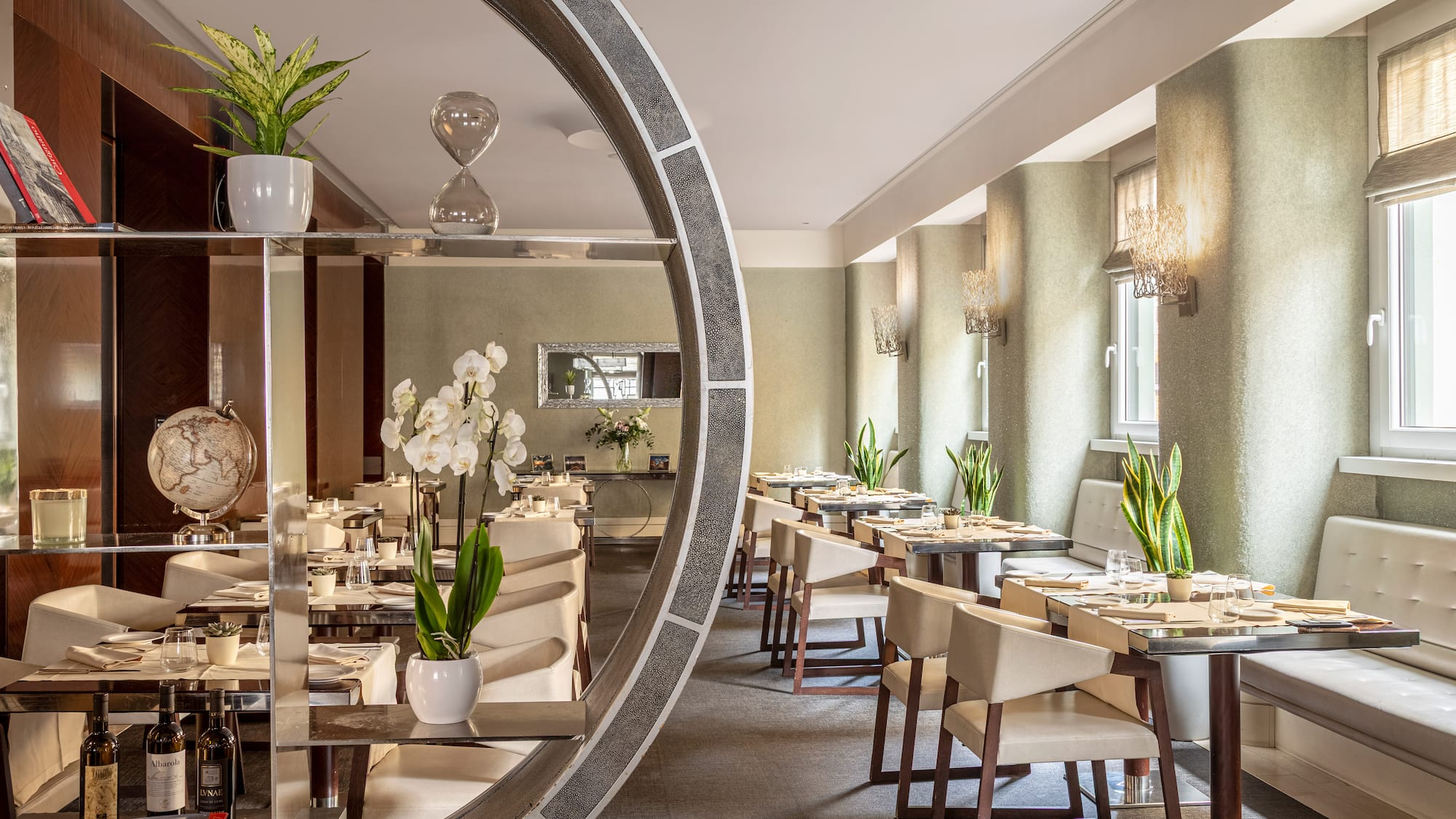 a room with tables and chairs