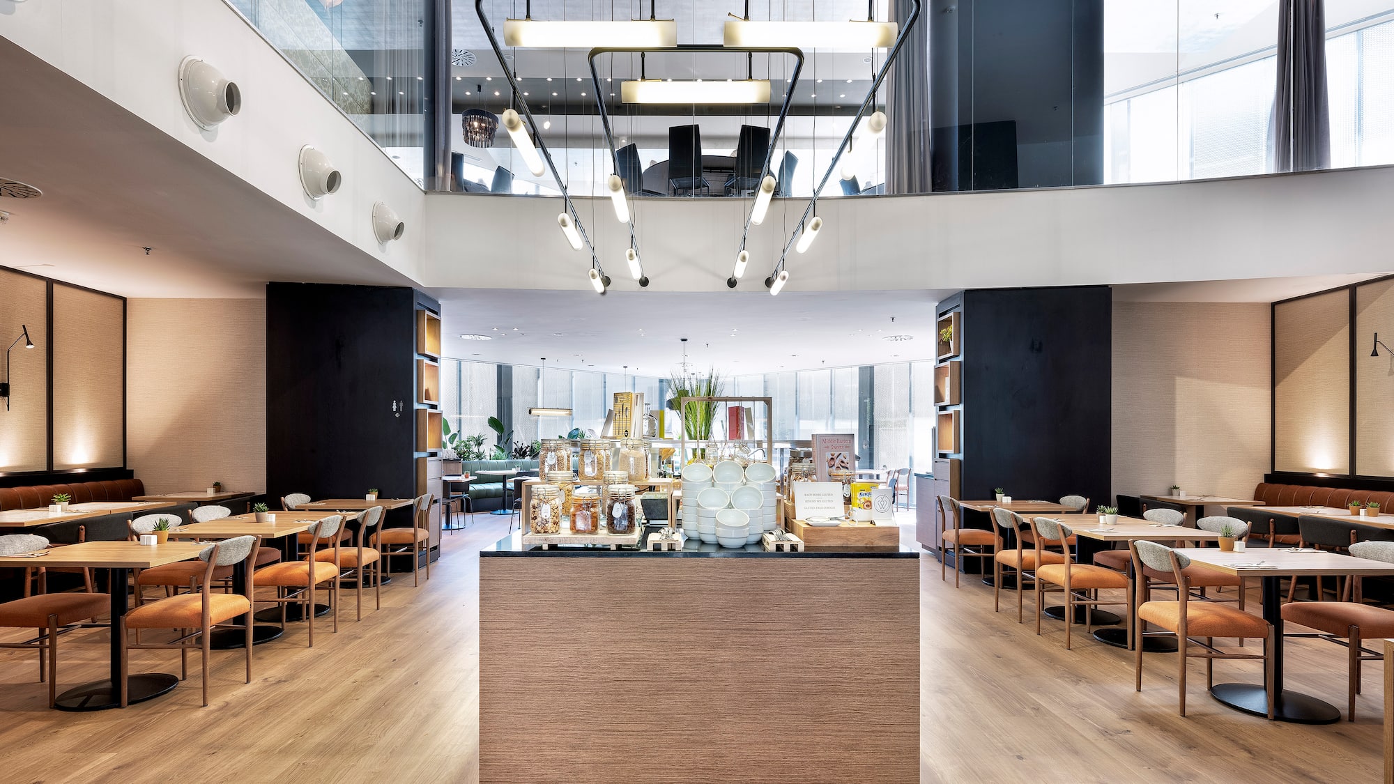 a room with tables and chairs