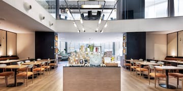 a room with tables and chairs