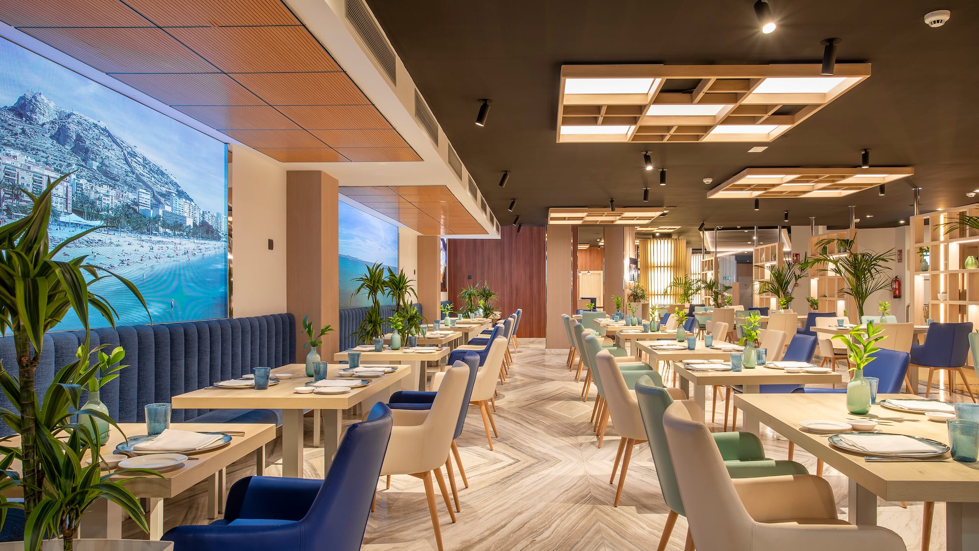 a room with tables and chairs