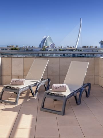 two chairs on a rooftop