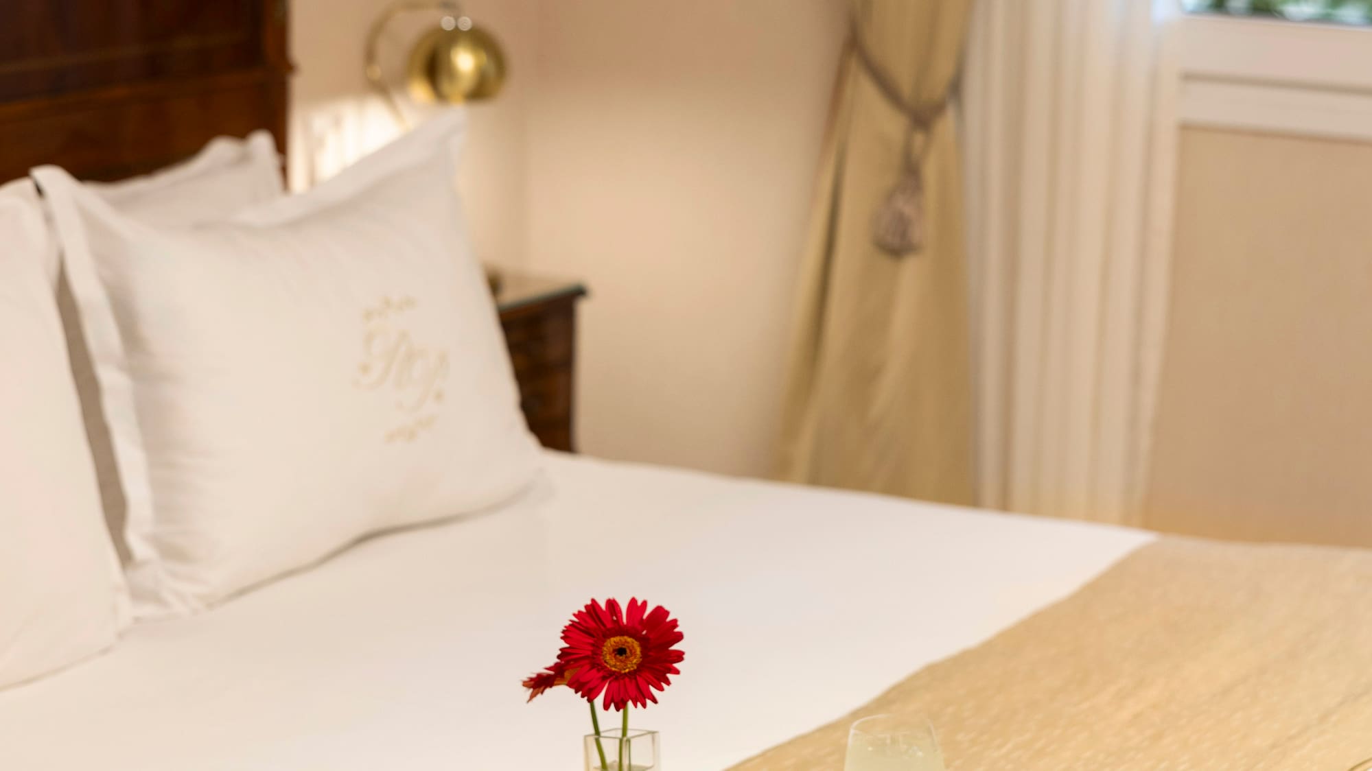 a tray of breakfast on a bed