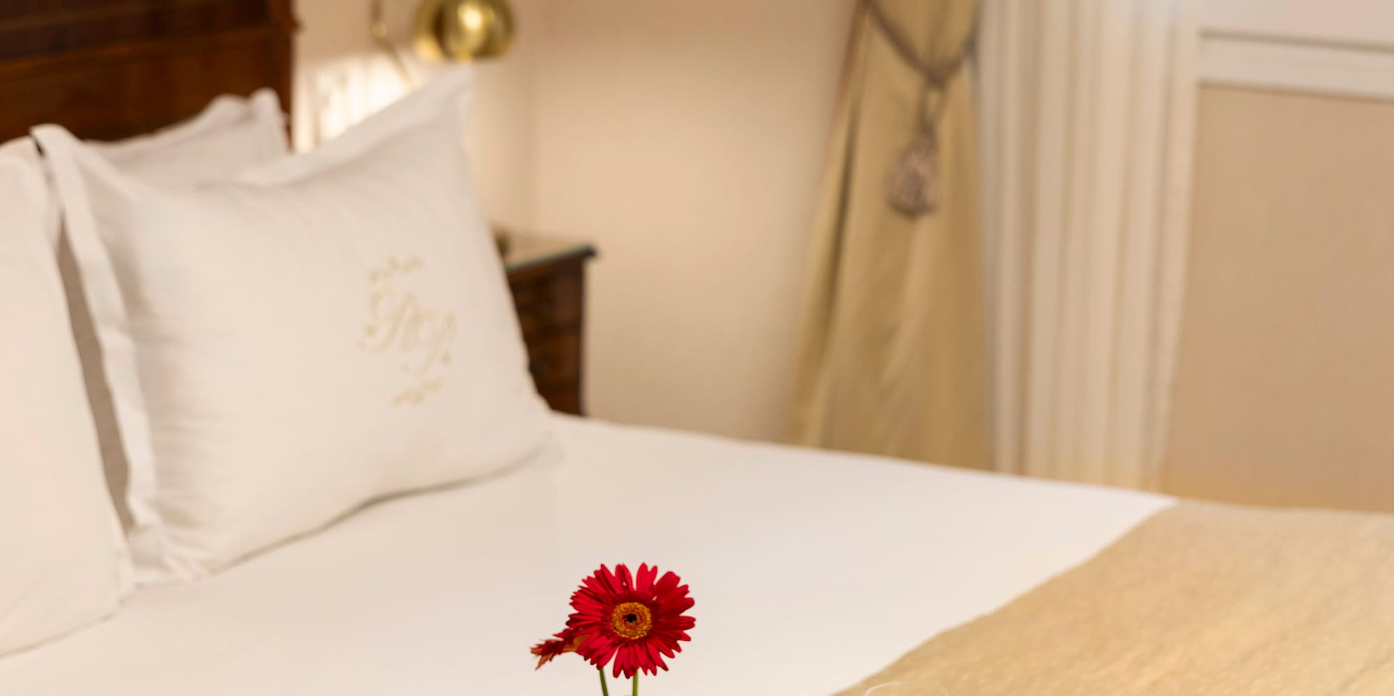 a tray of breakfast on a bed