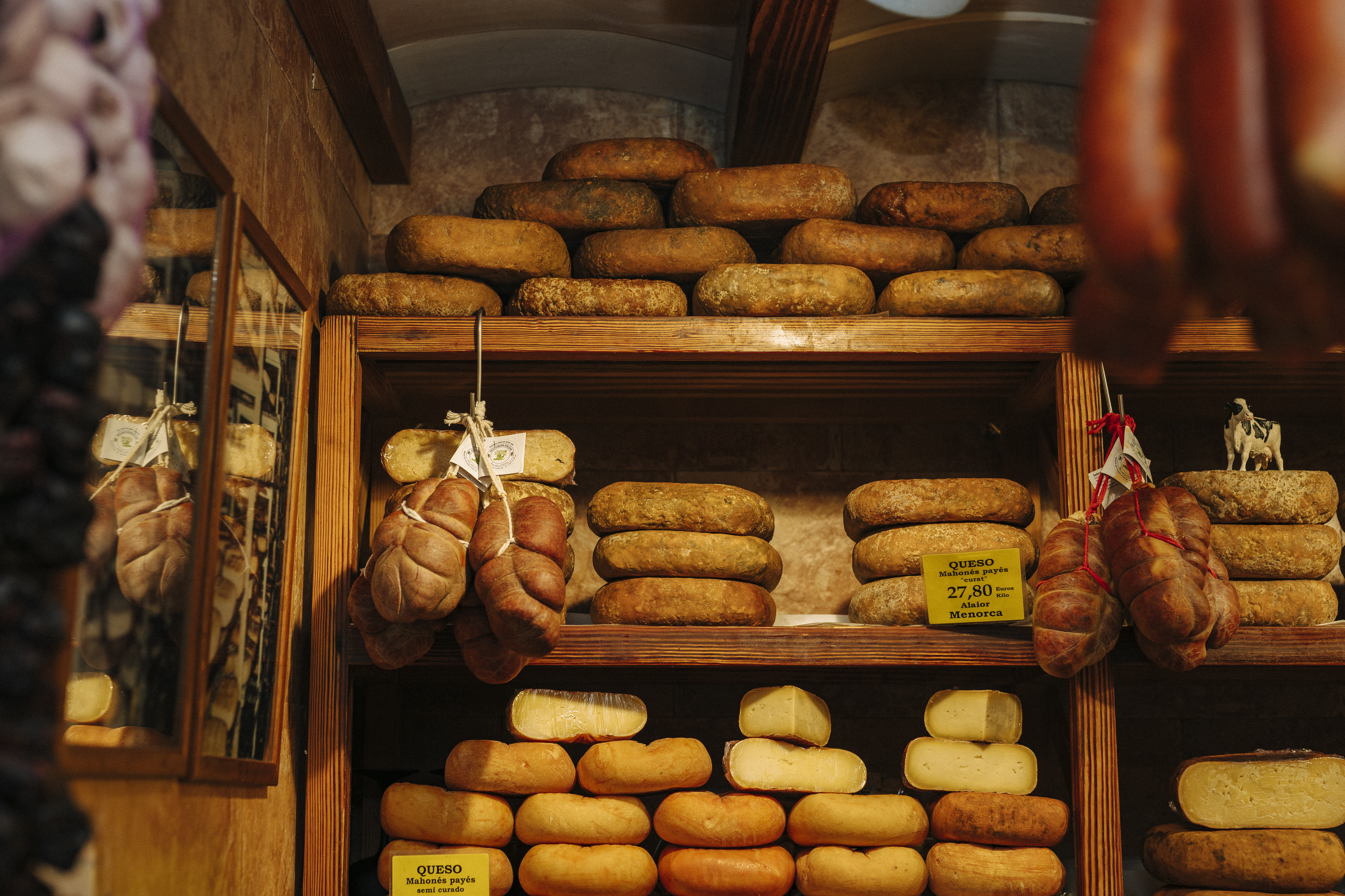shelves with different types of meats on it